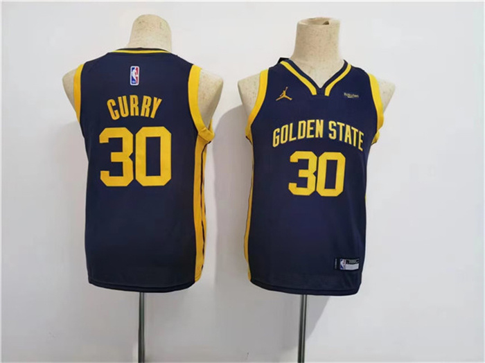 Youth Golden State Warriors #30 Stephen Curry Navy Statement Edition Stitched Jersey